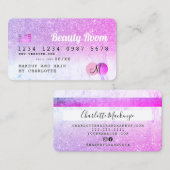 Kredietkaart schoonheidsroze glitter marmer monogr visitekaartje (Voorkant / Achterkant)