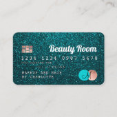 Kredietkaart turquoise glitter visitekaartje (Voorkant)