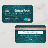 Kredietkaart turquoise glitter visitekaartje (Voorkant / Achterkant)