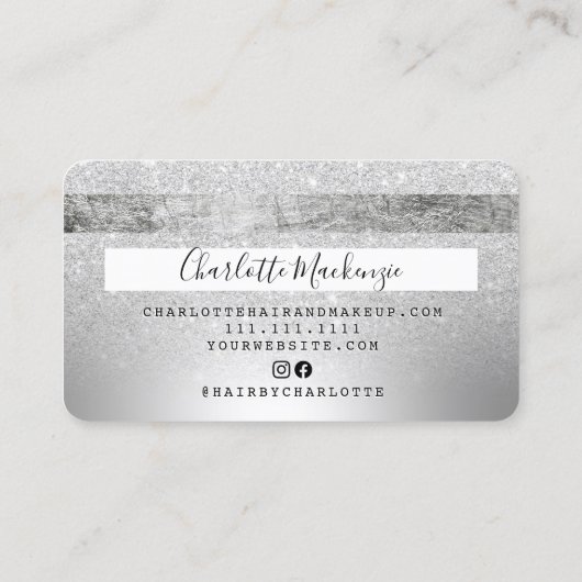 Kredietkaart zilver glitter-haarmonogram visitekaartje (Achterkant)
