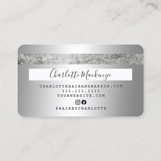 Kredietkaart zilver van metalen make-up monogram visitekaartje (Achterkant)