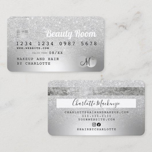 Kredietkaart zilverfolie visitekaartje (Voorkant / Achterkant)