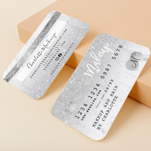 Kredietkaart zilverglitter marmer chic monogram visitekaartje