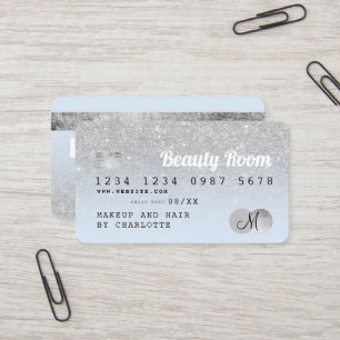 Kredietkaart zilverglitter schoonheidsblauw monogr visitekaartje