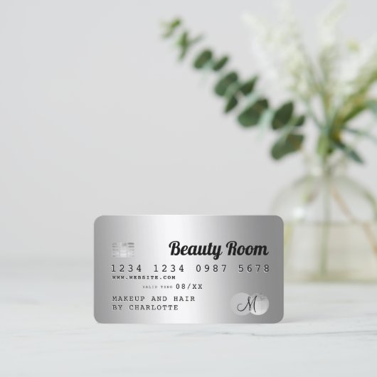 Kredietkaart zilvervormig monogram visitekaartje (Staand voorkant)