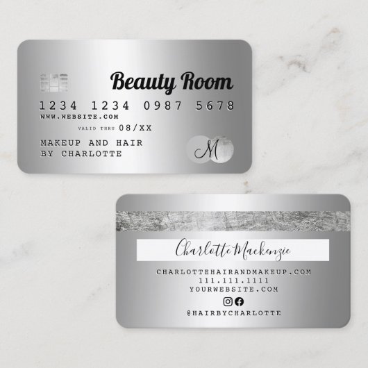 Kredietkaart zilvervormig monogram visitekaartje (Voorkant / Achterkant)