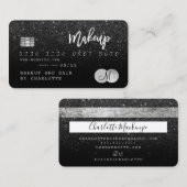 Kredietkaarthaar make-up zwart glitter monogram visitekaartje (Voorkant / Achterkant)
