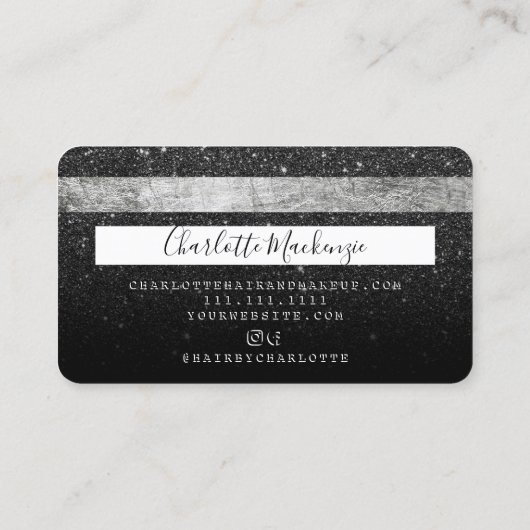 Kredietkaarthaar make-up zwart glitter monogram visitekaartje (Achterkant)