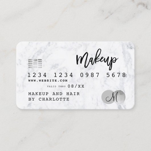 Kredietkaarthaarmake-up marmer chic monogram visitekaartje (Voorkant)
