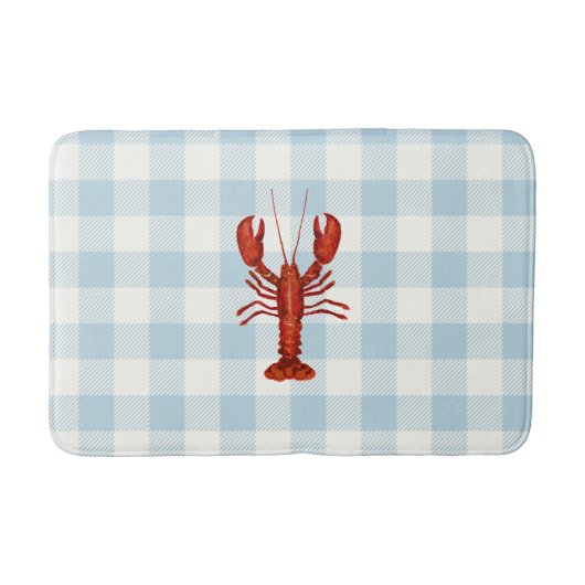 Kreeft Blue Gingham Check Coastal Badmat (Voorkant)