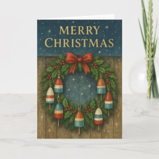 Kreeft Boei Krans Kerst Kaart (Voorkant)