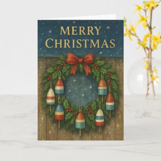 Kreeft Boei Krans Kerst Kaart (Gele Bloem)