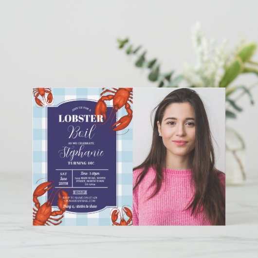 Kreeft Boil Verjaardagsfeestje Marine Zeevruchten  Kaart (Staand voorkant)