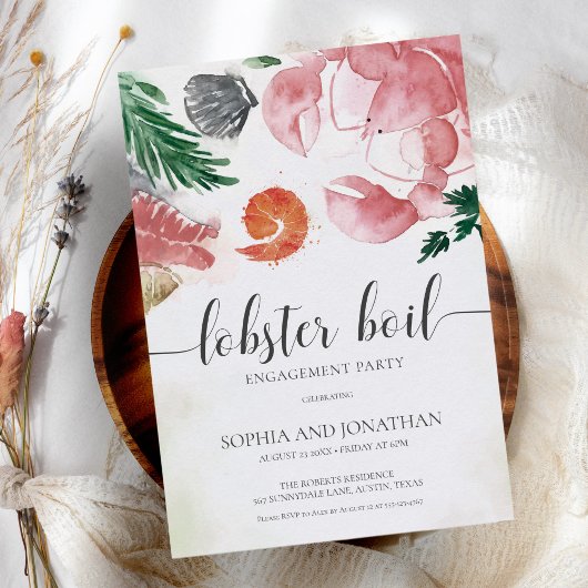 Kreeft Boil Waterverf Eenvoudige Engagement Party Kaart