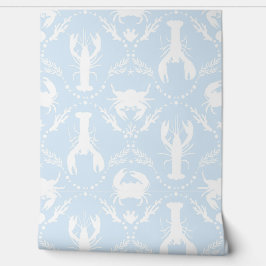Kreeft en krab Blauw en Wit Behang