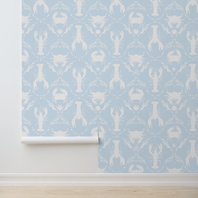 Kreeft en krab Blauw en Wit Behang (Applicatie)