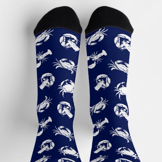 Kreeft en krab marine blauw en wit patroon sokken (Top)