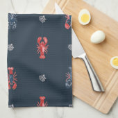 Kreeft en zee koraal patroon op marineblauw theedoek (Quarter Fold)