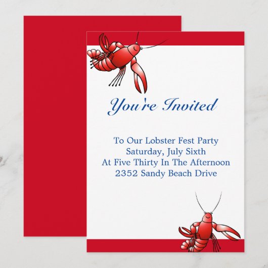 kreeft feest uitnodiging (Voorkant / Achterkant)