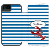 Kreeft gepersonaliseerde blauw-witte streep incipio iPhone portemonnee hoesje (Agenda Open)