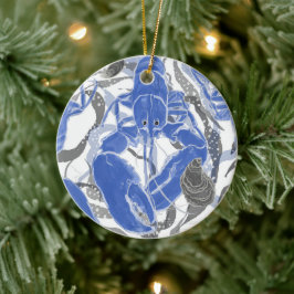 Kreeft in blauw Sierkussen Keramisch Ornament