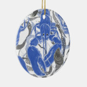 Kreeft in blauw Sierkussen Keramisch Ornament (Rechts)