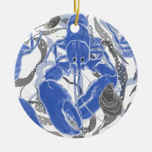 Kreeft in blauw Sierkussen Keramisch Ornament (Voorkant)