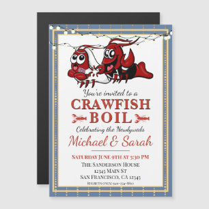 Kreeft Koken Blauw Goud Pasgetrouwd Verlovingsfees Magnetische Uitnodiging