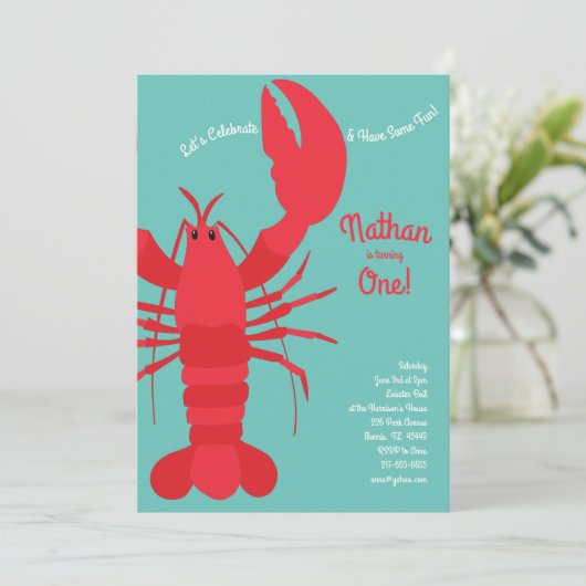 Kreeft Koken Kinderen 1e Verjaardagsfeestje Zeevru Kaart (Staand voorkant)