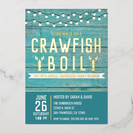 Kreeft Kook Familiereünie Zeevruchtenfeest Folie Uitnodiging (Voorkant)