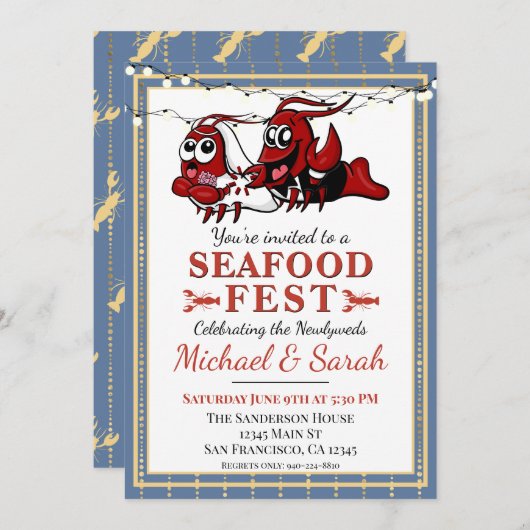 Kreeft Kookfeest Zeedieren Festijn Pasgetrouwd Ver Kaart (Voorkant / Achterkant)