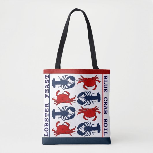 Kreeft Krab Rood Wit Blauw Doek Canvas tas (Voorkant)