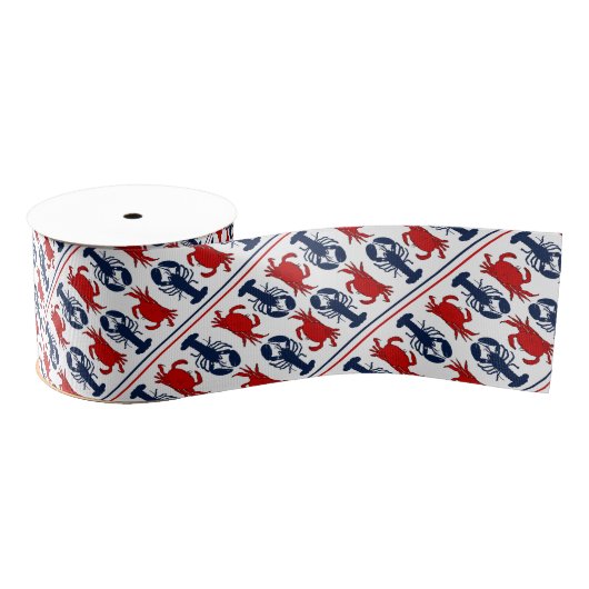 Kreeft Krabben Patriottisch Zomer Patroon Grosgrain Lint (Spoel)