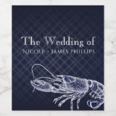 kreeft marineblauw elegante wijnlabels wijn etiket (Enkel label)