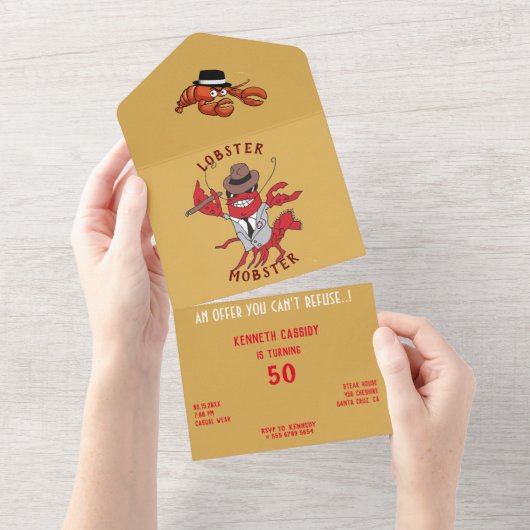 Kreeft Mobster 🦞 Funny Cartoon Gangster All In One Uitnodiging (Afscheurbaar)