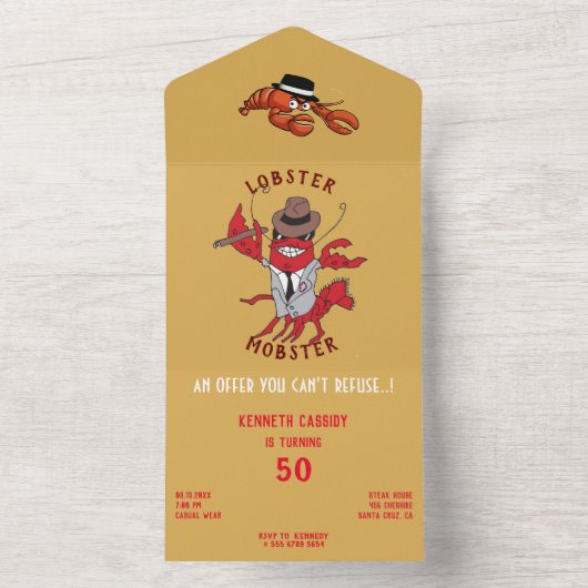 Kreeft Mobster 🦞 Funny Cartoon Gangster All In One Uitnodiging (Binnen)