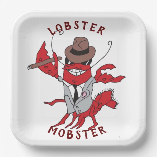 Kreeft Mobster 🦞 Funny Cartoon Gangster Papieren Bordje (Voorkant)