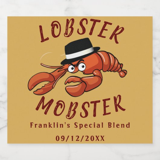 Kreeft Mobster 🦞 Schattigee Cartoon gangster met Bier Etiket (Enkel label)