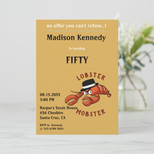 Kreeft Mobster 🦞 Schattigee Cartoon gangster met Kaart (Staand voorkant)