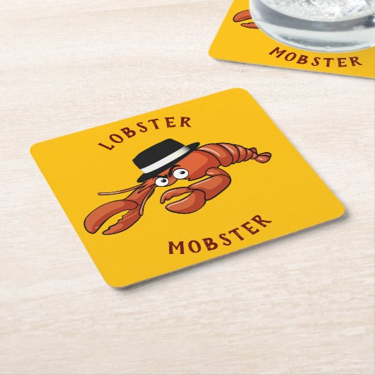 Kreeft Mobster 🦞 Schattigee Cartoon gangster met  Kartonnen Onderzetters (Schuin)