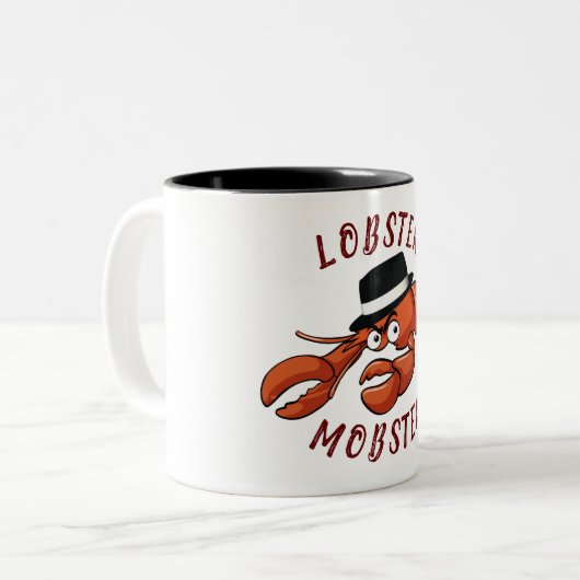 Kreeft Mobster 🦞 Schattigee Cartoon gangster met Tweekleurige Koffiemok (Voorkant links)
