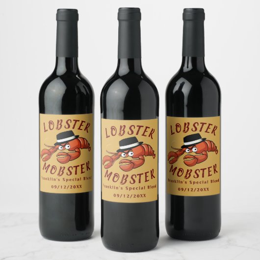 Kreeft Mobster 🦞 Schattigee Cartoon gangster met Wijn Etiket (Flessen)