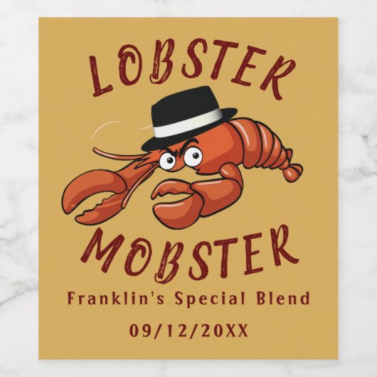 Kreeft Mobster 🦞 Schattigee Cartoon gangster met  Wijn Etiket (Enkel label)