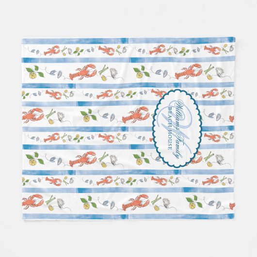 Kreeft Naam Monogram Nautisch Strand Verhuur Huis Fleece Deken (Voorkant (Horizontaal))