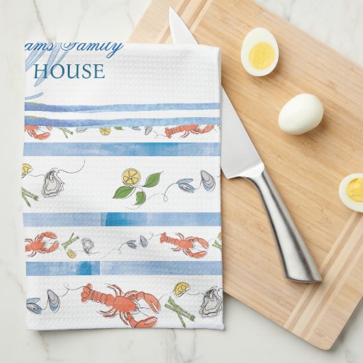 Kreeft Naam Monogram Nautisch Strand Verhuur Huis Theedoek (Quarter Fold)