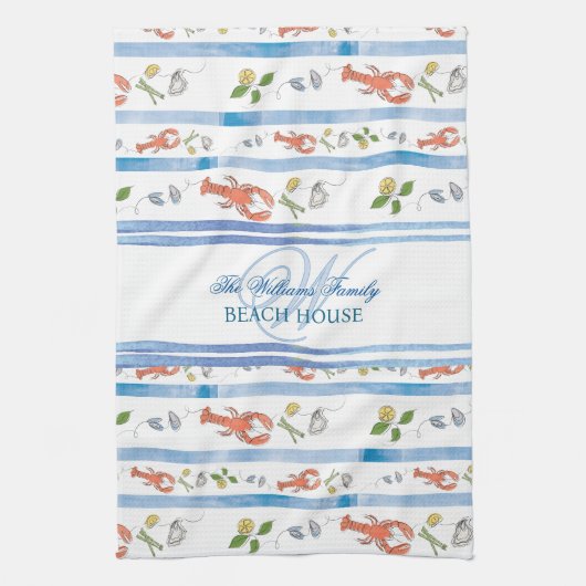 Kreeft Naam Monogram Nautisch Strand Verhuur Huis Theedoek (Verticaal)