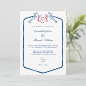 Kreeft Nautisch Monogram Script Marine Wedding Kaart (Staand voorkant)
