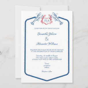 Kreeft Nautisch Monogram Script Marine Wedding Kaart