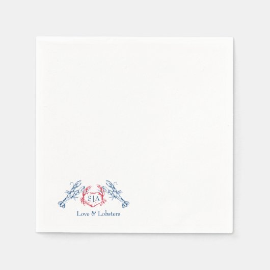 Kreeft Nautisch Monogram Script Marine Wedding Servet (Voorkant)