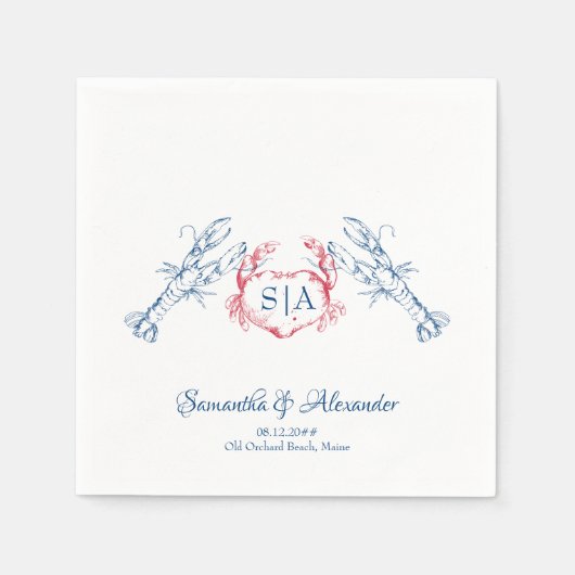 Kreeft Nautisch Monogram Script Marine Wedding Servet (Voorkant)